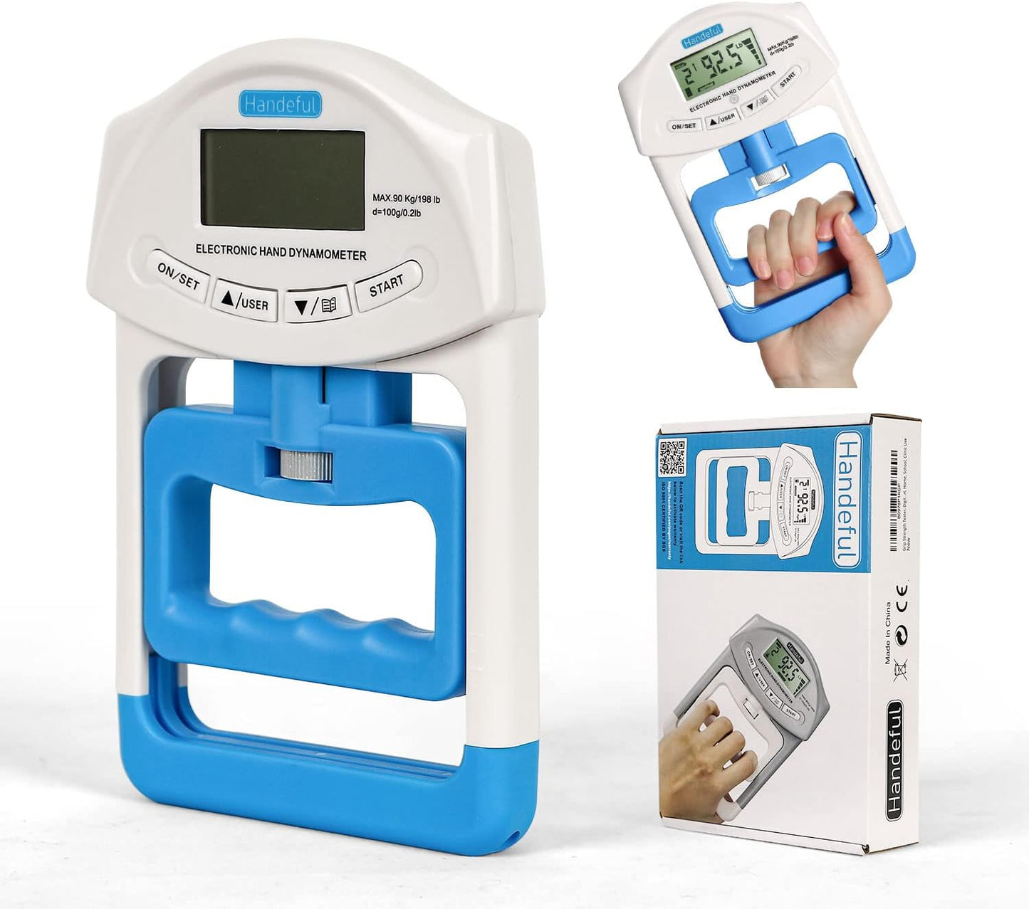 Grip Strength Tester, Hand Grip Dynamometer (198Lbs / 90Kgs), Electronic Handgrip Testing for Sports Home School Use