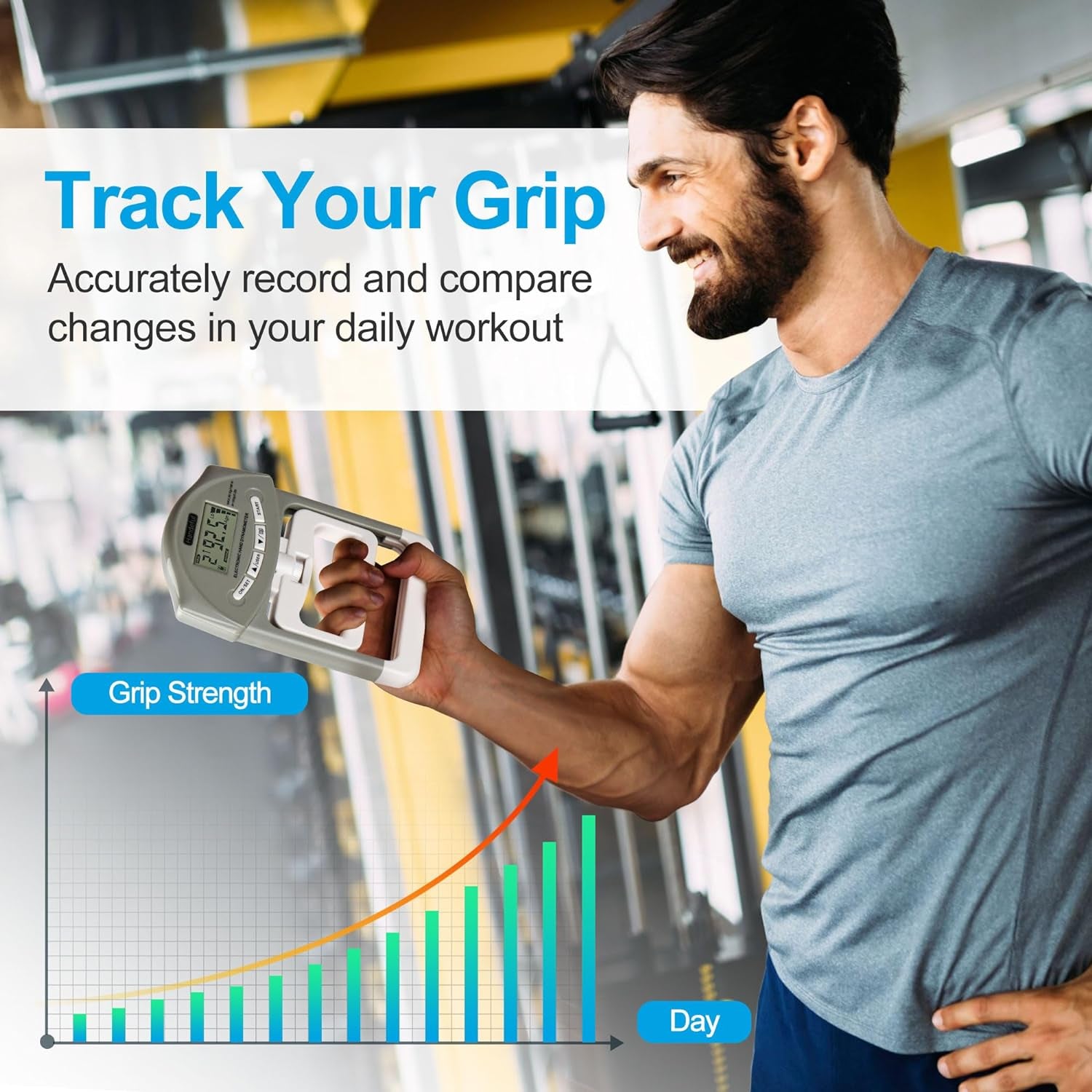 Grip Strength Tester, Hand Grip Dynamometer (198Lbs / 90Kgs), Electronic Handgrip Testing for Sports Home School Use