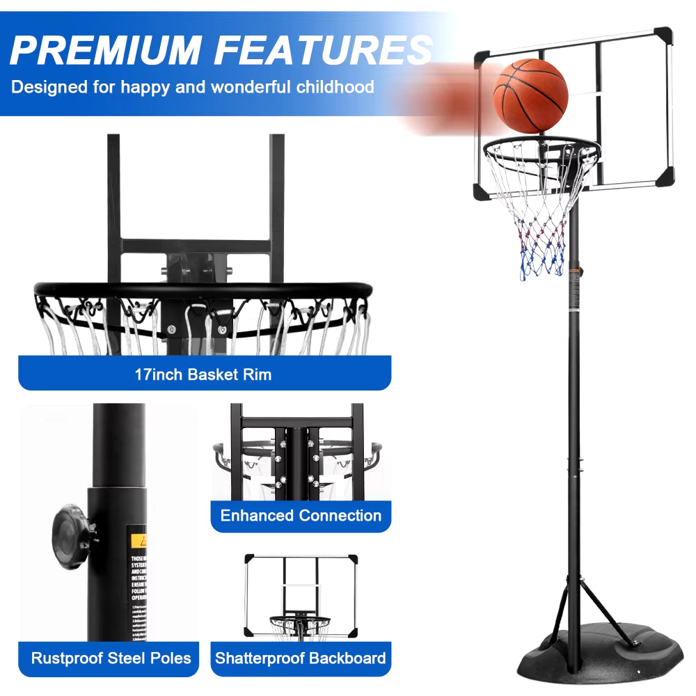 Portable Basketball Hoop System Stand Height Adjustable 7.5Ft - 9.2Ft 32 Inch Backboard Wheels for Youth Adults Indoor Outdoor